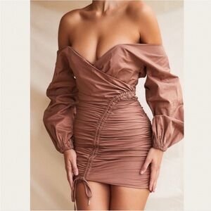 HOUSE OF CB 'Indra' Mocha Off The Shoulder Wrap Mini Dress NWOT